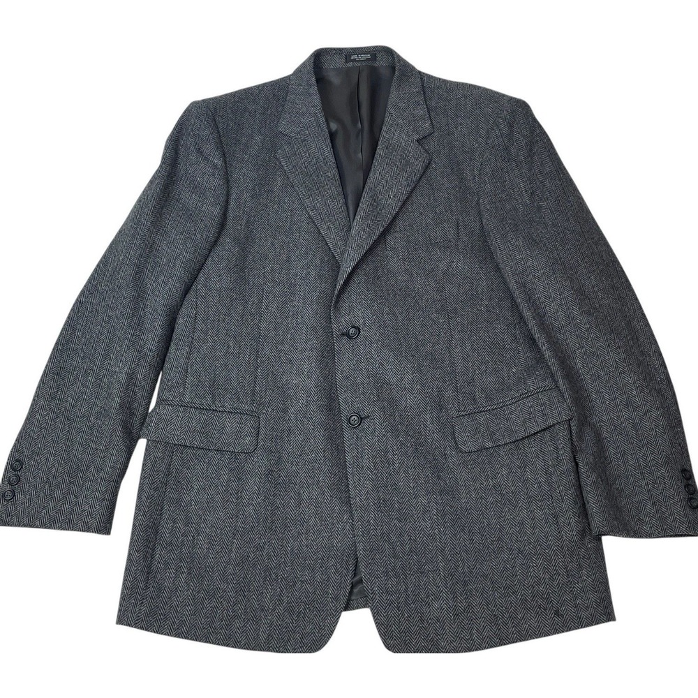 Stafford Gray Herringbone Wool Blend Sport Coat Blazer Mens 44L Classic Tweed